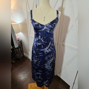 Express X LadyGang Blue/Silver Slip Midi Dress
